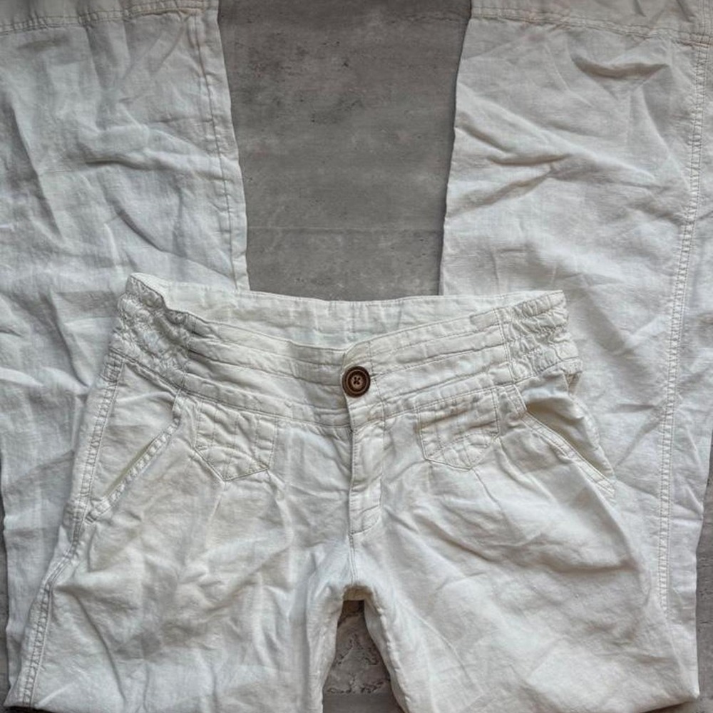 Athleta Lagoon Linen Pants White 100% Linen Elastic Waist 406743 Womens